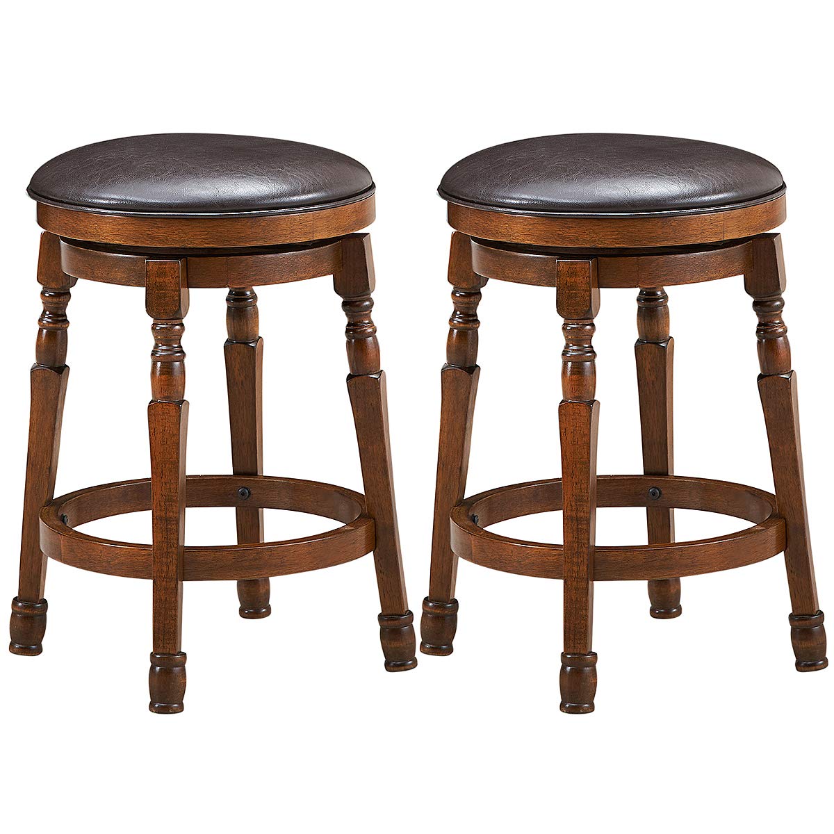 24 Inch Counter Height Round Bar Stool with 360° Swivel Cushioned Seat & Sturdy Natural Rubber Wood