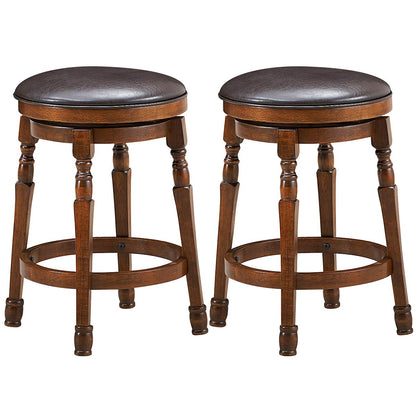 24 Inch Counter Height Round Bar Stool with 360° Swivel Cushioned Seat & Sturdy Natural Rubber Wood