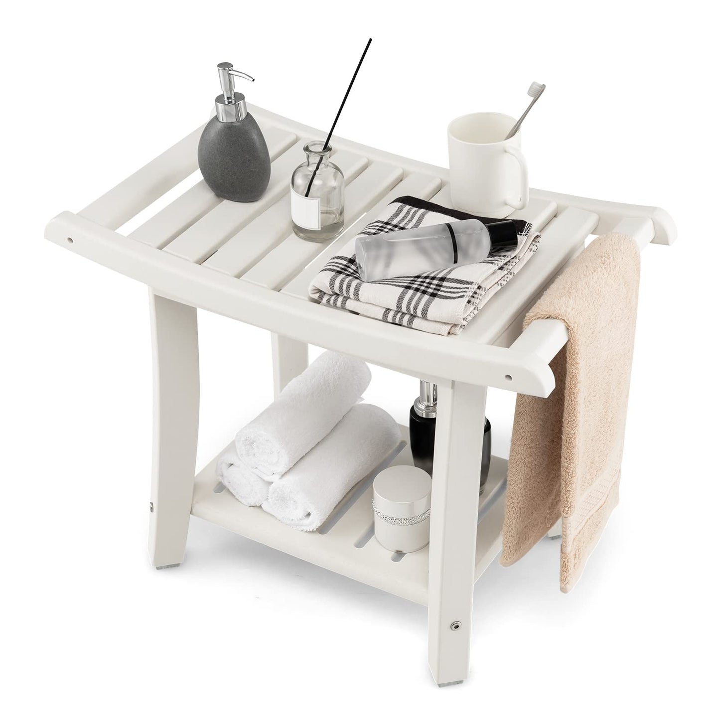 Waterproof Shower Bench With Storage Shelf for Shaving Legs and SPA