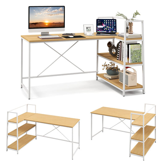 59 Inch L-Shaped Computer Desk with Open Storage Shelves