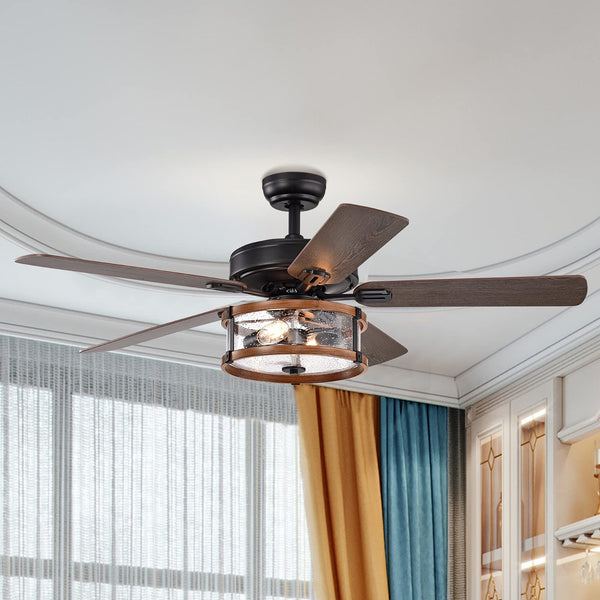 52Inch Ceiling Fan Light with Remote Control, Ceiling Lighting Fan with 5 Blades & Bubble Glass Shade