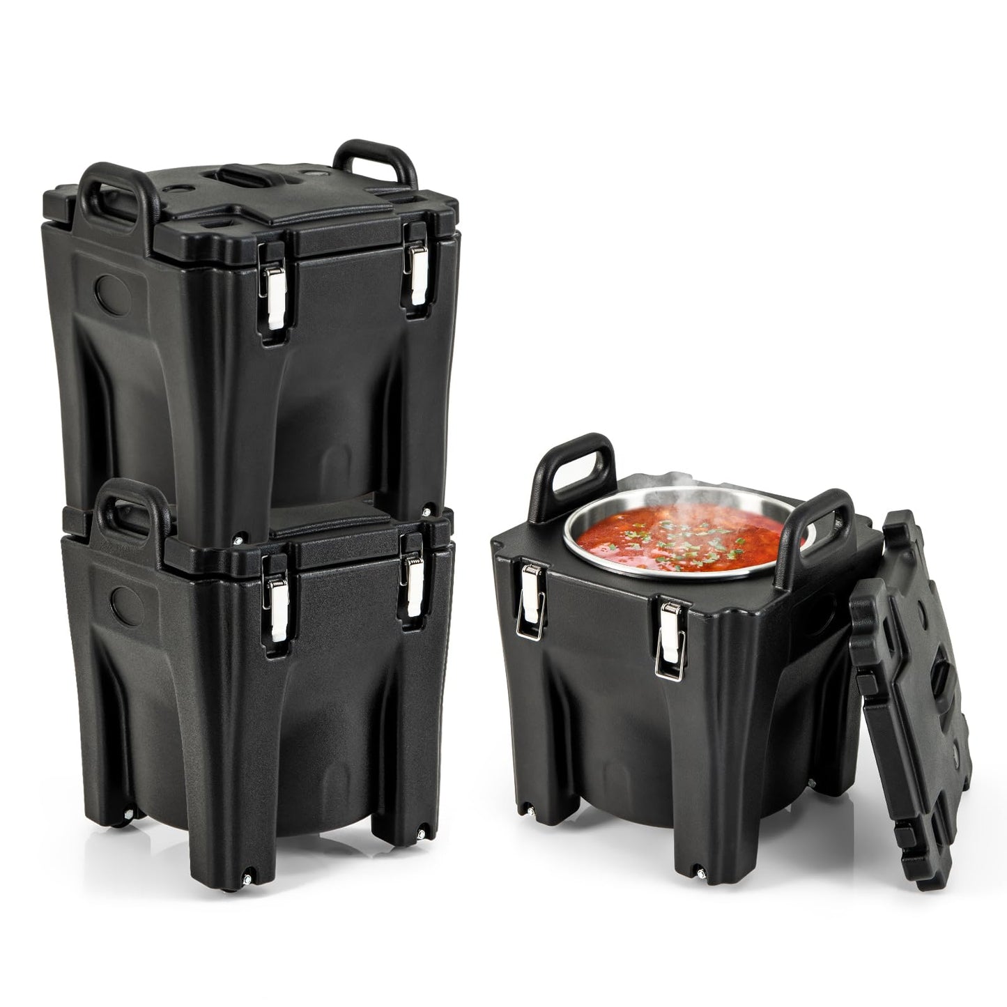 Insulated Food Carrier 32Qt Stackable Catering Hot Box w/ 4 Directional Wheels