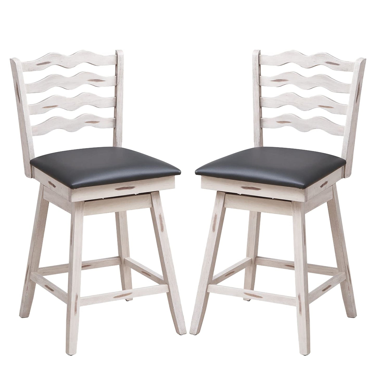 Bar Stools Set 360° Swivel Counter Height Chairs with Rubber Wood Frame