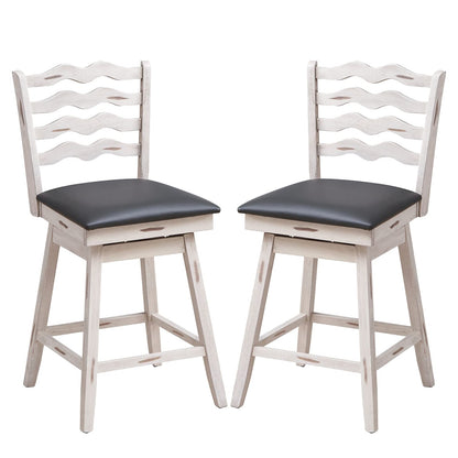 Bar Stools Set 360° Swivel Counter Height Chairs with Rubber Wood Frame