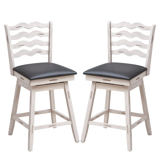 Bar Stools Set 360° Swivel Counter Height Chairs with Rubber Wood Frame