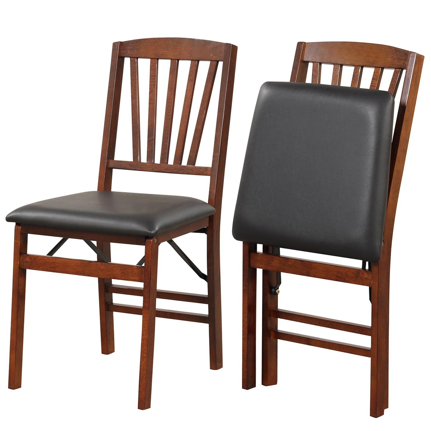 Folding Dining Chairs Set of 2/4 with PVC Padded Seat for Kitchen Apartment