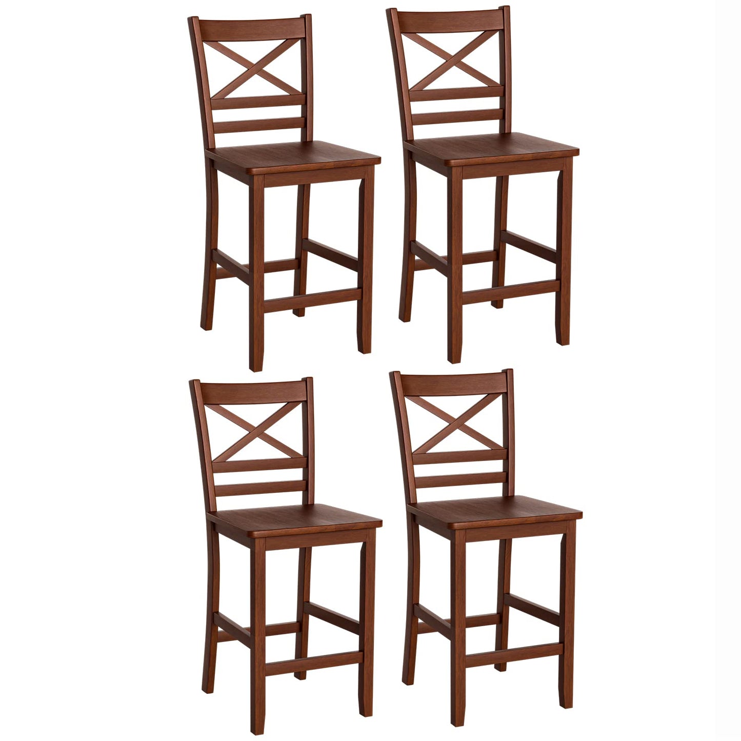 Antique Kitchen Counter Height Chairs with Wooden X-Shaped Backrest & Rubber Wood Legs