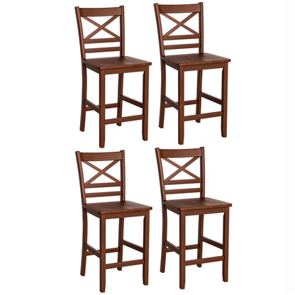 Antique Kitchen Counter Height Chairs with Wooden X-Shaped Backrest & Rubber Wood Legs