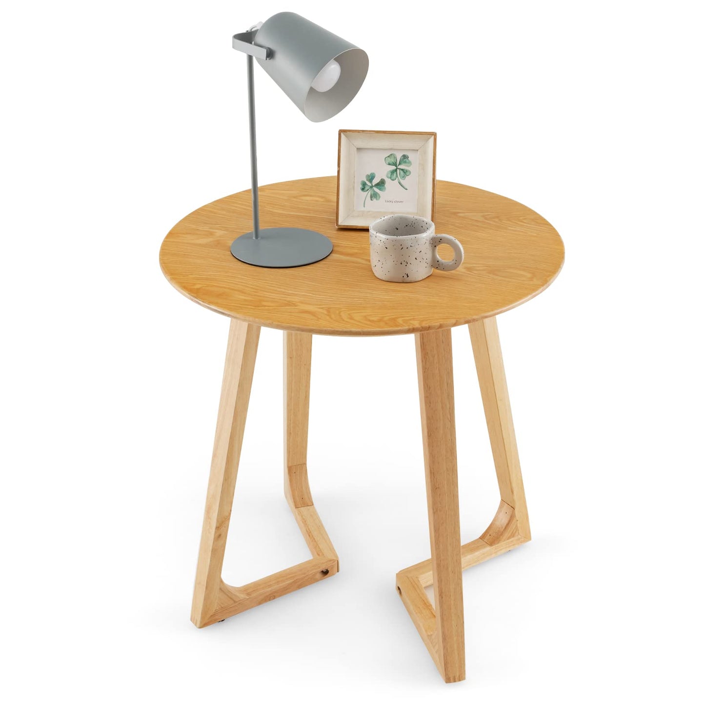 24” Round Side Table Solid Rubber Wood End Table Compact Tea Table Beside Sofa or Bed