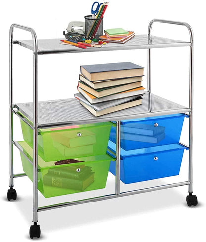 ARLIME 4-Drawer Storage Cart, 4 Drawer 2 Shelves Trolley, Rolling Organizer Cart