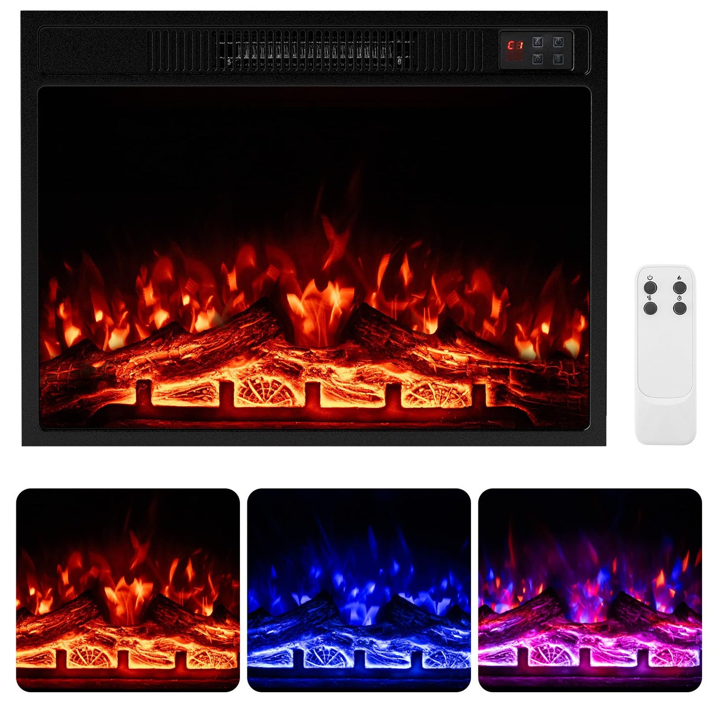 23 Inches Electric Fireplace Insert 750W/1500W Fireplace Heater with Remote Control