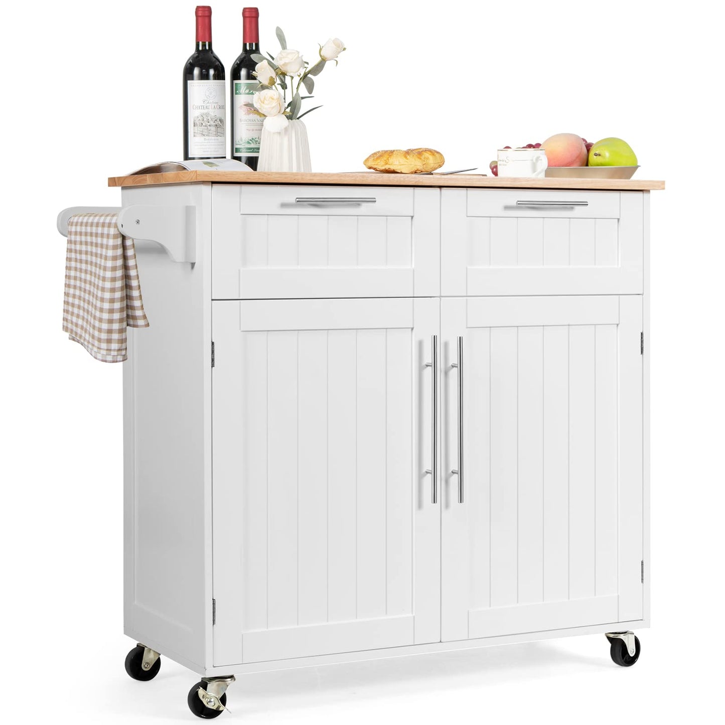 Kitchen Island Cart on Wheels with Side Towel Bar