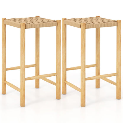 Wooden Bar Stools Set of 2/4 Rustic 26-inch Counter Height Dining Stools