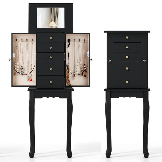 Standing Jewelry Armoire Cabinet with 5 Drawers