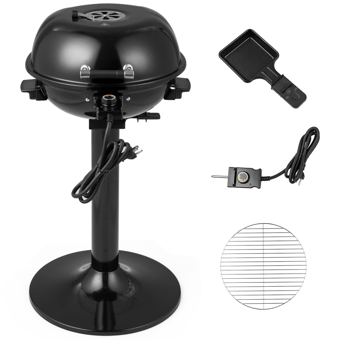 Portable Grill with Metal Cooking Grilling Rack | Detachable Temperature Control & Removable Grease Collector