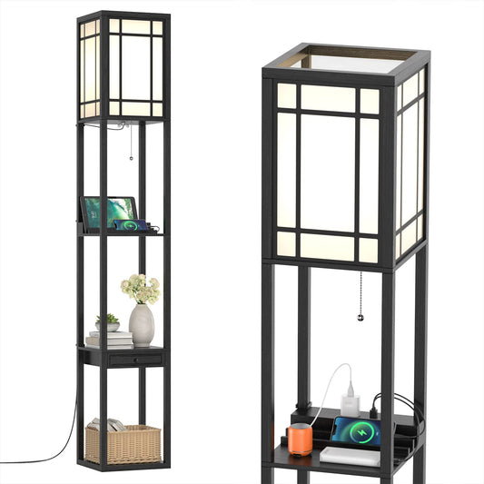 ARLIME Floor Lamp with Shelves and Drawer