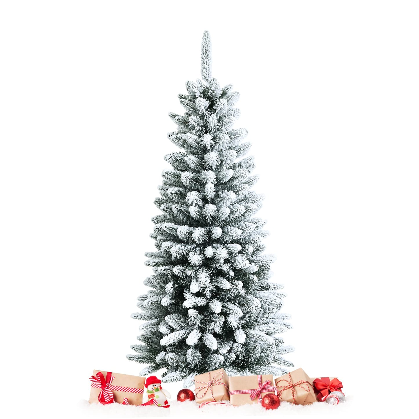 4.5Ft Snow-Flocked Artificial Christmas Tree w/ 373 Branch Tips