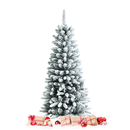 4.5Ft Snow-Flocked Artificial Christmas Tree w/ 373 Branch Tips