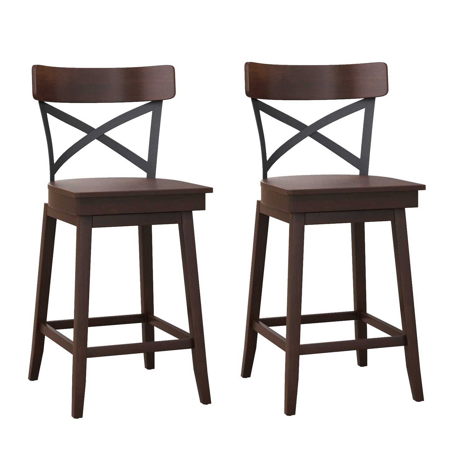 24 Inch Swivel Bar Stool Set of 2/4 Ergonomic Counter Height Chairs with Open X Back & Footrest