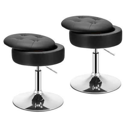 Adjustable Swivel Vanity Stool 360° Swivel 20"-26" Height Adjustable Tufted Round PU Leather Ottoman with Storage