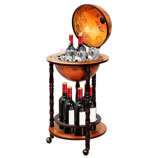 Italian Replica Bar Cart with Wheels and Liquor Bottle Shelf