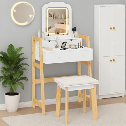Vanity Desk with Mirror and Lights for Teens