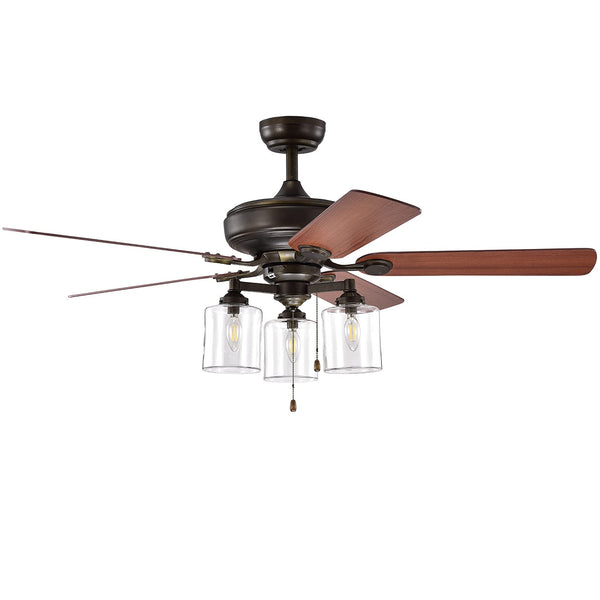 Ceiling Fan with Lights 52 Inch, Industrial Pull Chain Ceiling Fan with Lighting, Reversible Motor and 5 Blades