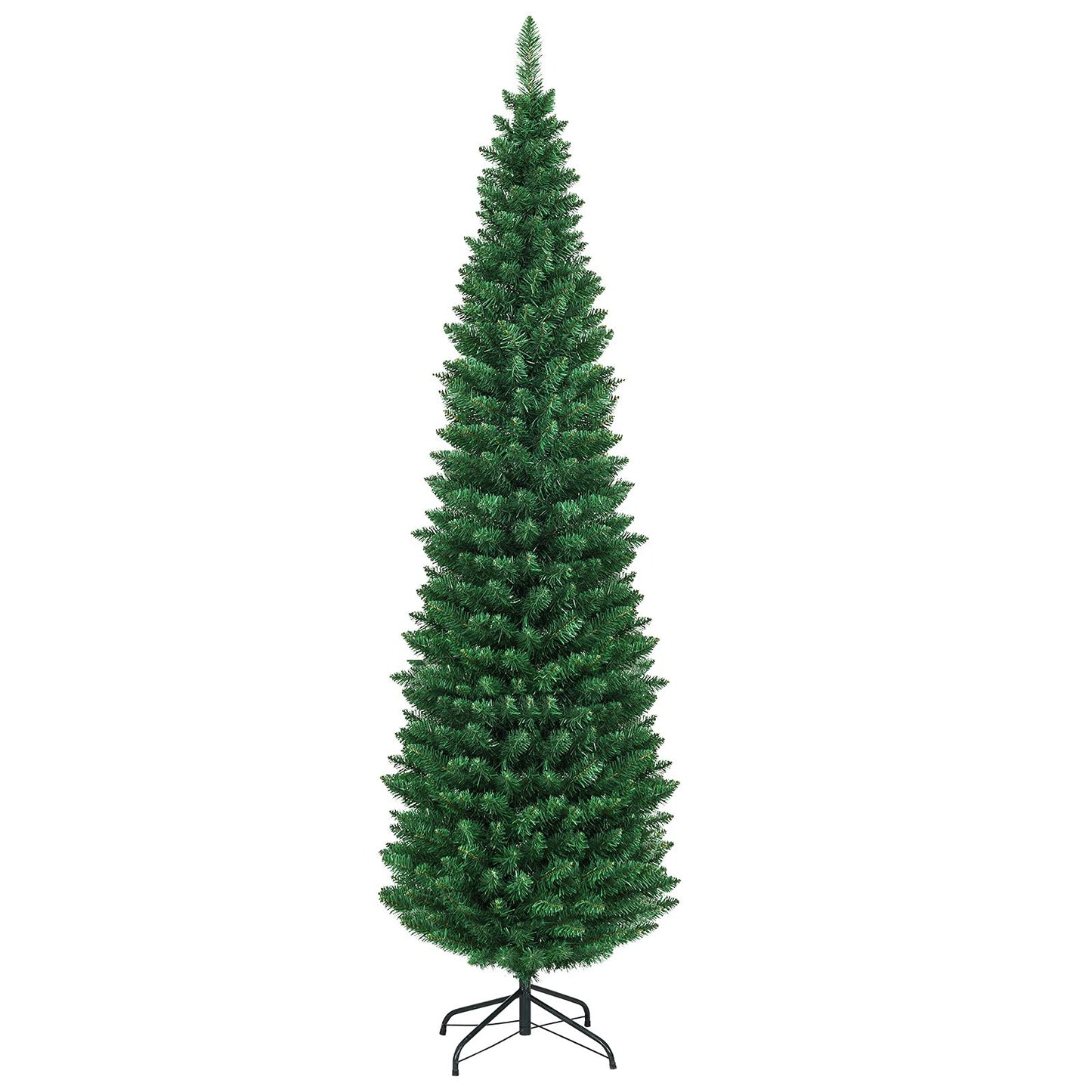 7FT Pencil Christmas Tree Slim Skinny Hinged Pine Tree with PVC Material