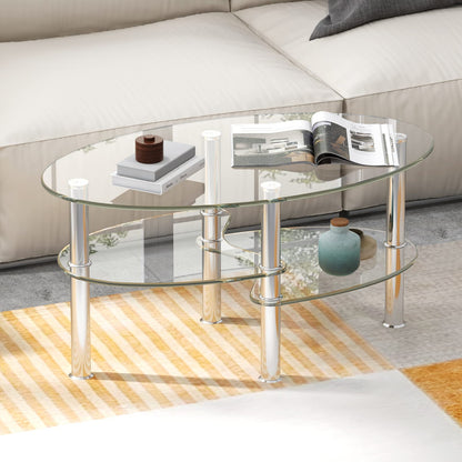 Glass Coffee Table 3-Tier Sofa End Table