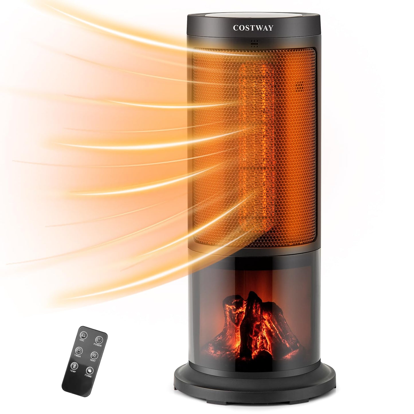 Indoor Space Heater with 3D Realistic Flame Portable 17-inch Height Tower Electric Heater