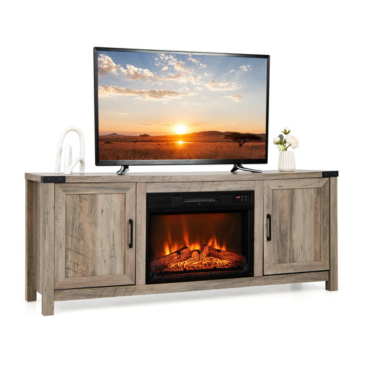 Fireplace TV Stand for TVs up to 70 Inch Farmhouse TV Console with 23” Electric Fireplace Insert