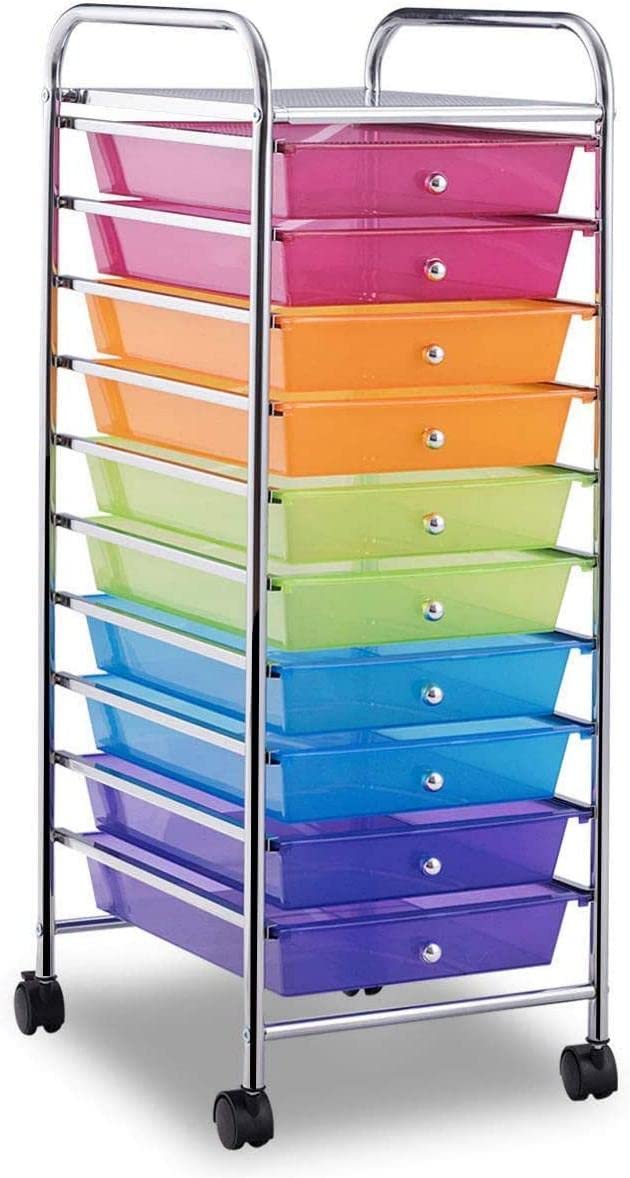 ARLIME 10-Drawer Storage Cart, 10 Drawer Trolley, Rolling Organizer Cart