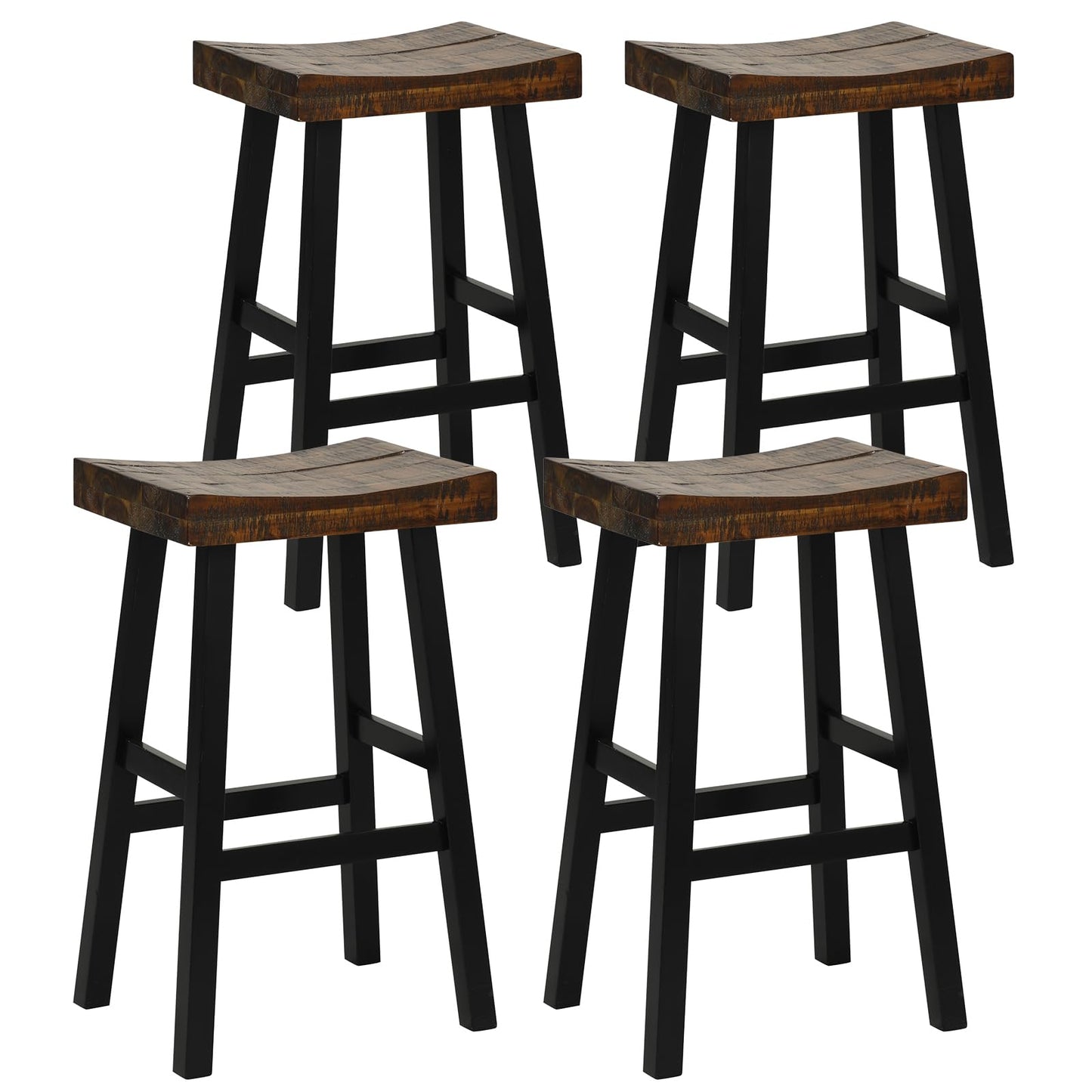 Wooden Saddle Stools Set of 2/4 29-inch Bar Height Stools