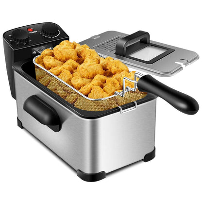 Deep Fryer with Basket, 3.2Qt Stainless Steel Electric Oil Fryer w/Adjustable Temperature, Timer