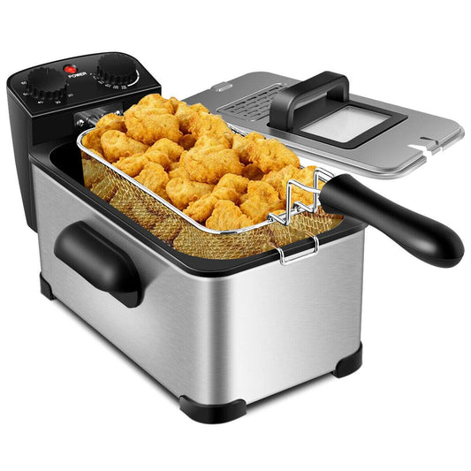 Deep Fryer with Basket, 3.2Qt Stainless Steel Electric Oil Fryer w/Adjustable Temperature, Timer