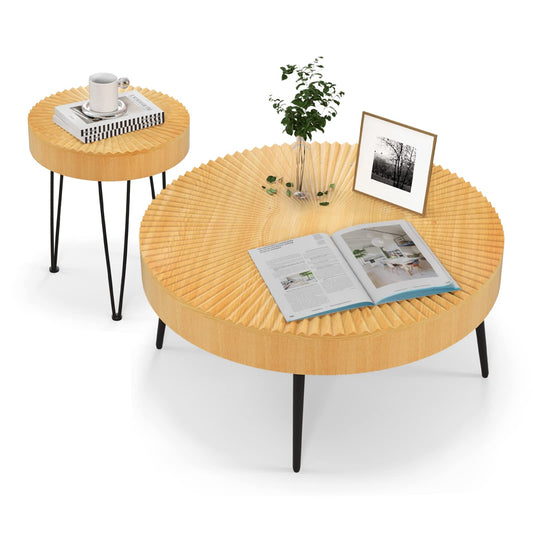 Farmhouse Round Coffee Table Set of 2 for Living Room