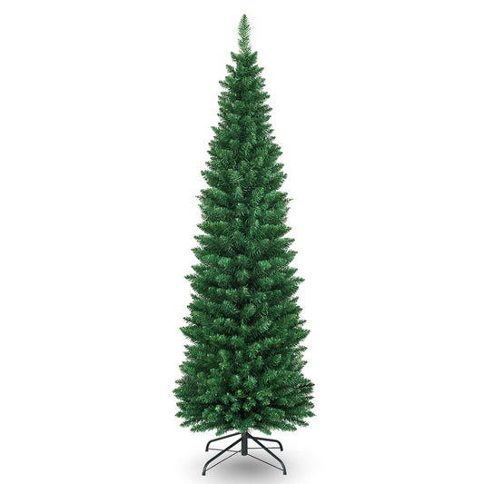 6FT Pencil Christmas Tree Slim Skinny Hinged Pine Tree with PVC Material