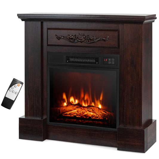 32-inch Electric Fireplace with Mantel, 1400W Freestanding Fireplace Heater with Remote Control