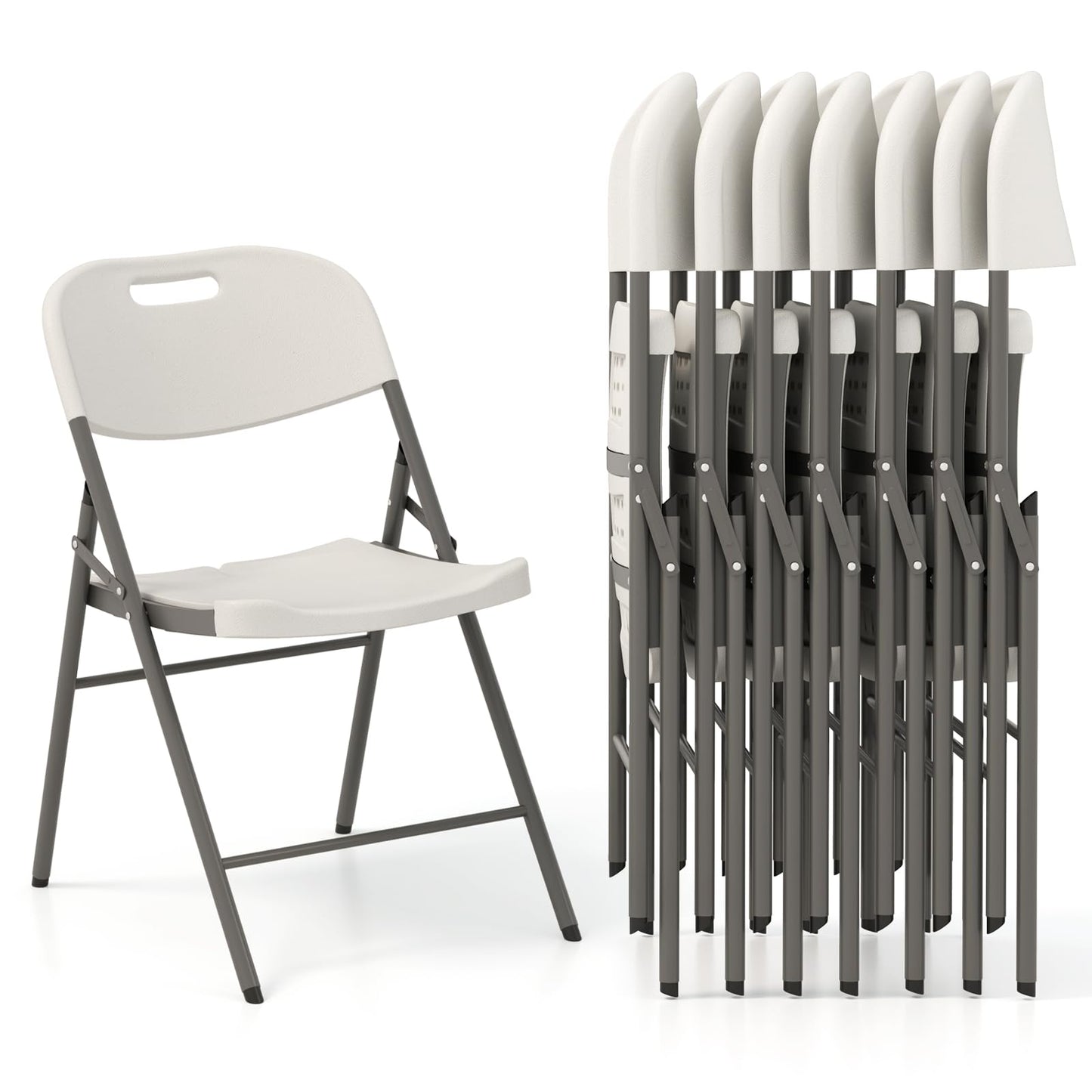 Stackable Plastic Folding Chairs w/Waterproof Seat 350 LBS Capacity Heavy-Duty Metal Frame