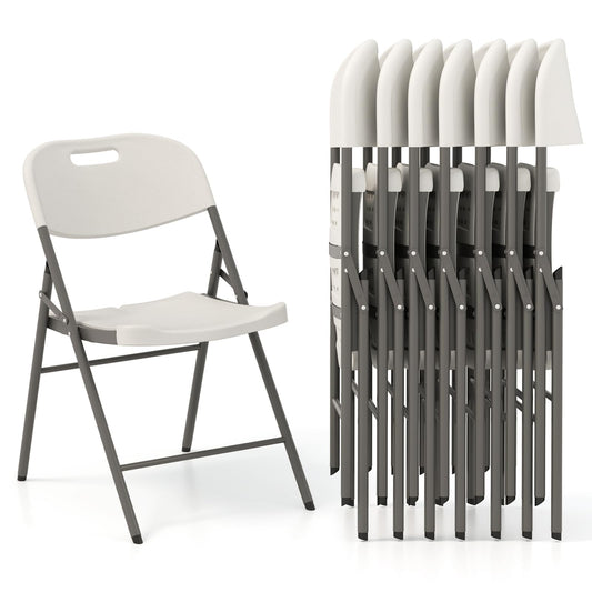 Stackable Plastic Folding Chairs w/Waterproof Seat 350 LBS Capacity Heavy-Duty Metal Frame