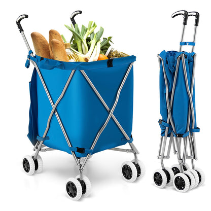 Folding Shopping Cart Portable Grocery Cart on Wheels with Removable Waterproof Oxford Cloth Liner