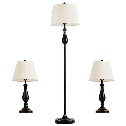 ARLIME 3 Pack Lamp Set, 3-Piece Vintage Metal Base 2 Table Lamps and Floor Lamp Set