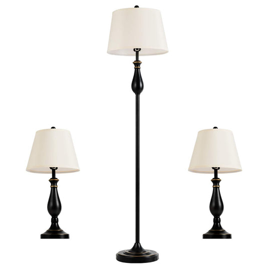 ARLIME 3 Pack Lamp Set, 3-Piece Vintage Metal Base 2 Table Lamps and Floor Lamp Set