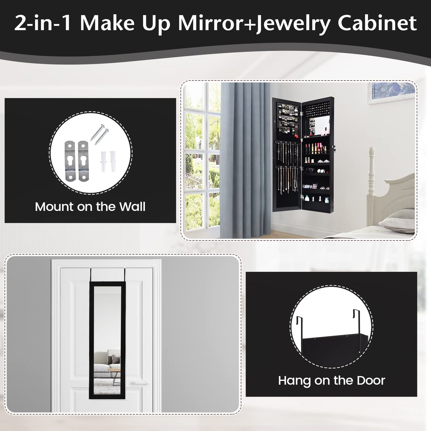 12 LEDs Mirror Jewelry Cabinet with 53.5” Full Length Mirror & Large Storage Capacity