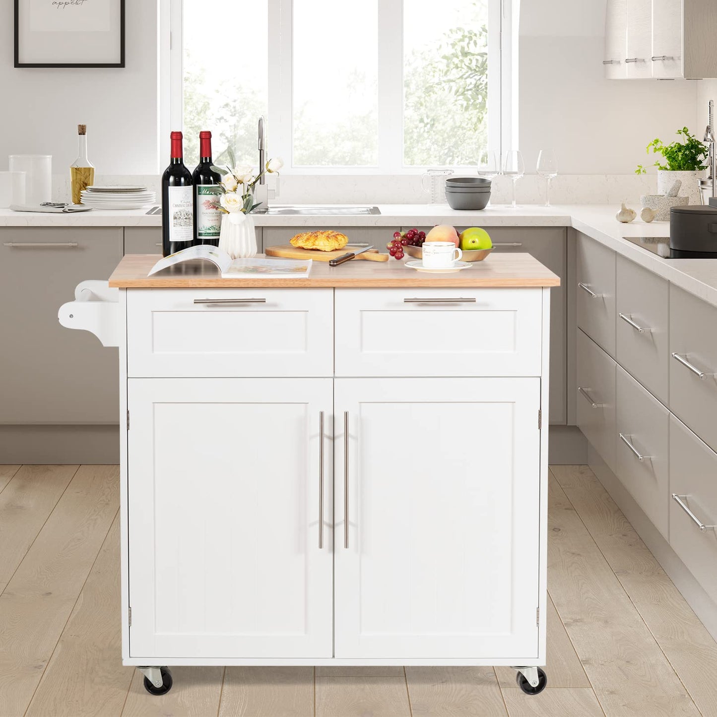 Kitchen Island Cart on Wheels with Side Towel Bar
