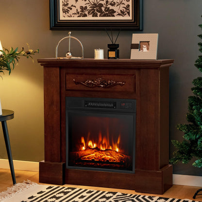 32-inch Electric Fireplace with Mantel, 1400W Freestanding Fireplace Heater with Remote Control