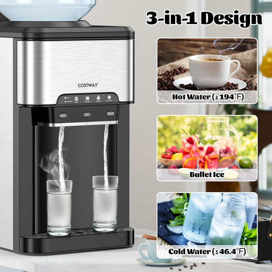 Water Dispenser with Ice Maker, 3-in-1 Countertop Hot/Cold Dispenser with Ice Machine