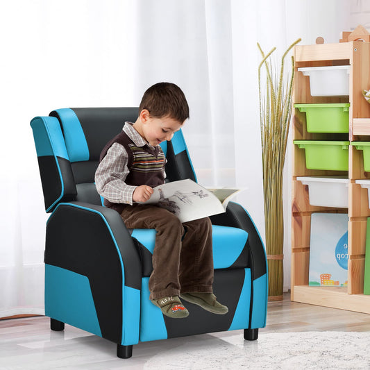 Toddler Leather Recliner with Adjustable Footrest & Headrest for Living Room