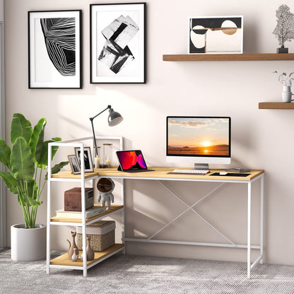 59 Inch L-Shaped Computer Desk with Open Storage Shelves