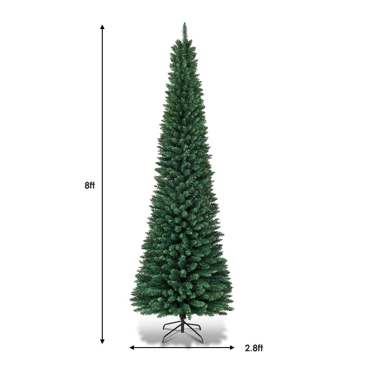 8FT Pencil Christmas Tree Slim Skinny Hinged Pine Tree with PVC Material